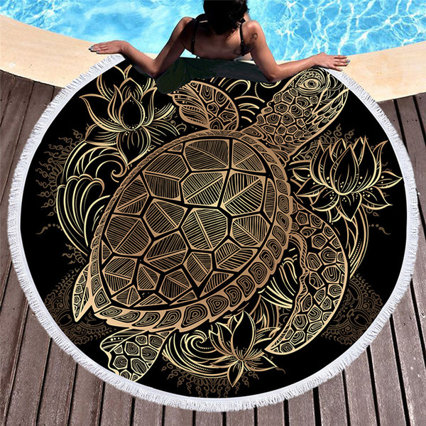 Turtles Microfiber Round Beach Towel With Macrame Luxury Black 150cm Large Round Beach Towel For Adults Beach Microfiber Towel C19041201