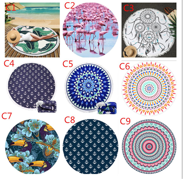 Indian Mandala Beach Towel Round Beach Blanket Polyester Elephant Printing Tapestry Yoga Mat Summer Picnic Rug 33 Designs a809