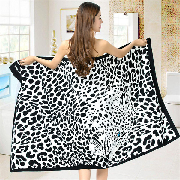 BZ362 Super-absorbent Leopard Print Terry Bath Towel for Adult Bath Swimming Wrap Blanket Quick Dry Pool Sheet Beach Towel