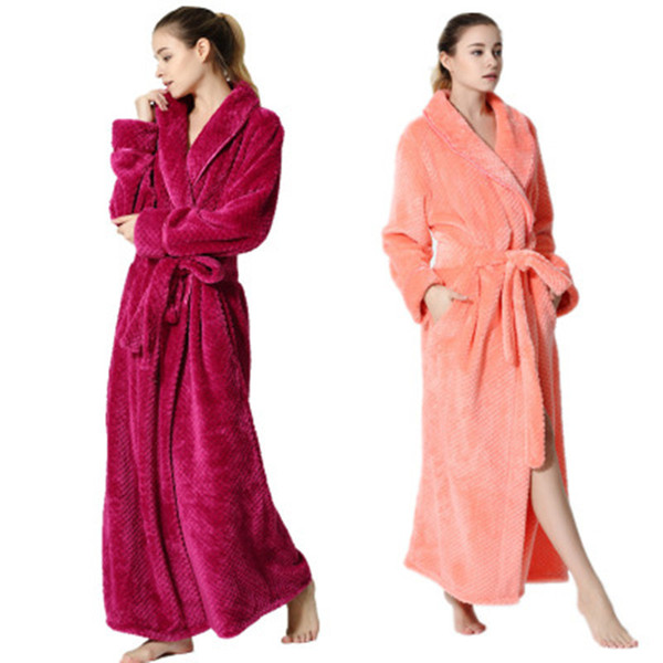 HELLOYOUNG Men Women Long Bath Robe Bathrobe Coral Velvet Pajamas Body Spa Bath Super Absorbent Bath Gown Towel