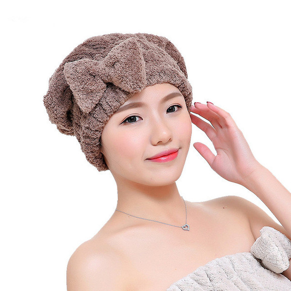 Bowknot Women Bathroom Absorbent Quick-drying Polyester Cotton Bath Towel Hair Dry Cap Head Wrap Hat Salon Towel Dry hair cap