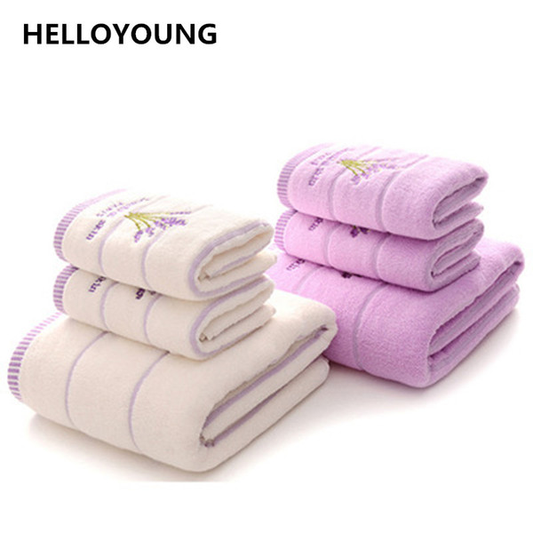 HELLOYOUNG 3-Pieces Lavender Pattern Cotton Towel Set Bathroom Super Absorbent Bath Towel Face Towels