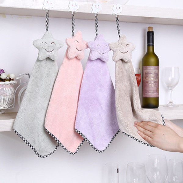 HELLOYOUNG Lovely Smile Star Super Soft Absorbent Microfiber Hand Towel Hanging Bathroom Kitchen Towel Cleaning Cloth 25x40cm