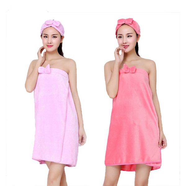 HELLOYOUNG Bowknot Women Bath Towel Bath Robe Bathrobe Body Spa Bow Wrap Towel Headband Set Super Absorbent Gown