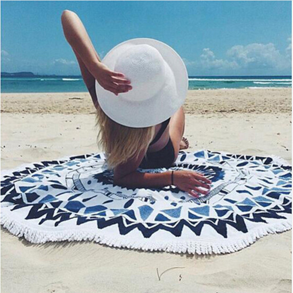 Microfiber Round Beach Towel 150cm Bath Towels Tassel Geometric Print Summer Women Sandy swimming Sunbath Baby Blanket covers up