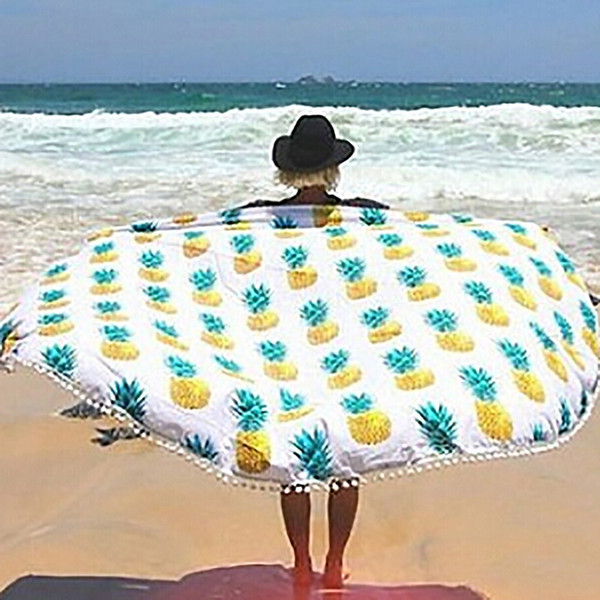 Round Mandala Tapestry Outdoor Beach Towel Picnic Blanket Bohemian Pineapple Wink Gal Hippie Towels Beach Yoga Mat