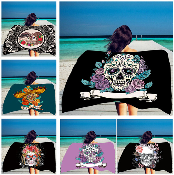 Creative Skulls Beach Towel Rectangle Bikini Cover-ups Summer Sunbath Shawl Swimming Bath Towel 100*150CM