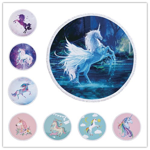 New Thick 500g Unicorn design Beach Towel Round Tassel Thick Bikini Cover Ups Picnic Mat Bath Towel