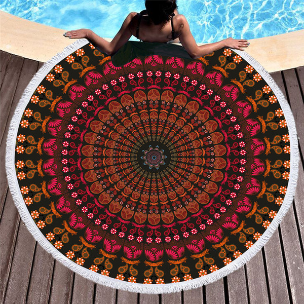 Thick 600g Round Tassels Beach Towel Bohemia Bikini Cover Ups Sunbath Shawl Beachwear Bath Towel Yoga Blanket Outing Picnic Mat 150CM