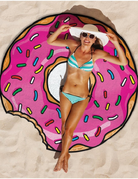 3D Round Beach Towel Bikini Cover Ups Donut Hamburg Pizza Watermelon Pattern Sunbath Shawl Yoga Blanket Picnic Mat 150*150cm