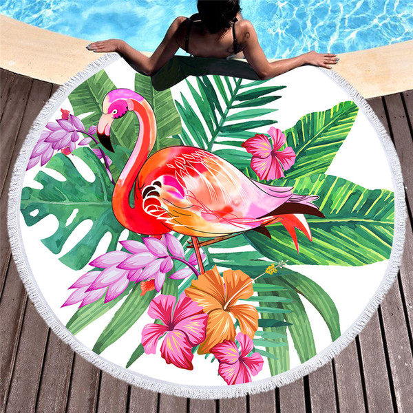 Thick 600g Tropical Plants Flamingo Tassel Beach Towel Bikini Cover Ups Sunbath Shawl Beachwear Bath Towel Yoga Blanket Picnic Mat 150CM