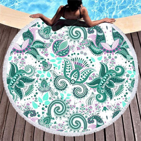 HM Life Marble Round Beach Towel Golden Blue Turquoise Tassel Tapestry Rock Quicksand Large Yoga Mat Toalla Blanket 150cm