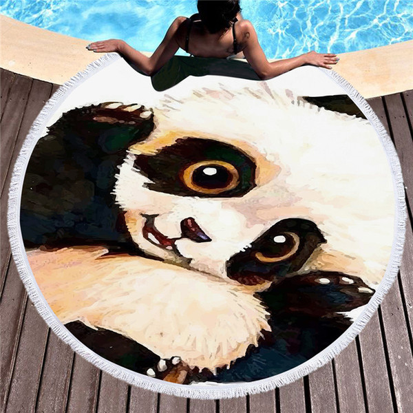 HM Life Lovely Panda Beach Towels Round Beach Towel Adult Celestial Art Bath Towel Lotus Mandala Sunblock Blanket Cover 150cm