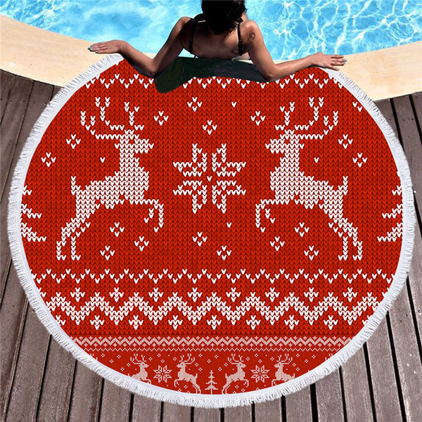 HM Life Christmas moose Beach Towel Summer Large Microfiber Printed Round With Tassel Bohemia Bath Towels Shawl Mat Thick