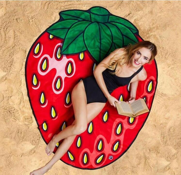 New arrivel Summer Round Polyester Beach Towel 9 different pattern Yoga Towel Skull Ice Cream Strawberry Smiley Emoji Pineapple Pie Waterm