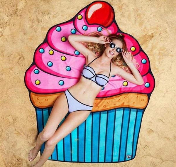 2018 Summer Round Polyester Beach Towel 9 different pattern Yoga Towel Skull Ice Cream Strawberry Smiley Emoji Pineapple Pie Waterm