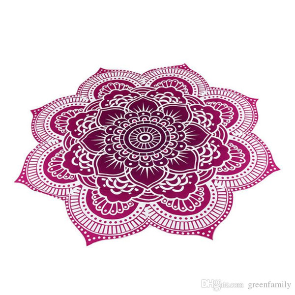 Women Lotus Printed Bohemian style Round Beach Towel Beach Pool Yoga Mat Sunblock Round Bikini Cover-Up Blanket