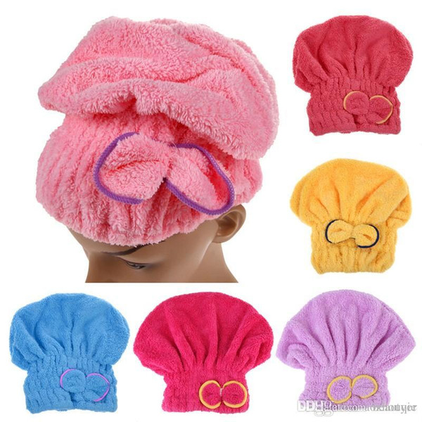 Wholesale New 6 Colors Microfiber Solid Hair Turban Quickly Dry Hair Hat Womens Cap Bathing Tool Drying Towel Head Wrap Hat