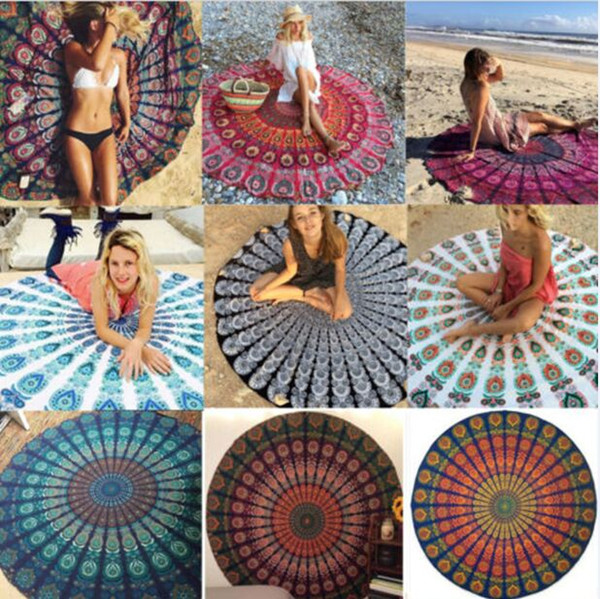 Round Mandala Beach Towels 18 color Printed Tapestry Hippy Boho Tablecloth Bohemian Beach Towel Covers Beach Shawl Wrap Yoga Mat