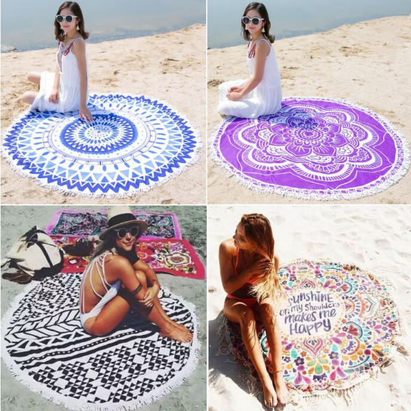 Round Mandala Beach Towel 39 styles Tassel Fringing Beach Throw Round Tablecloth Bohemian yoga Mat Table Cloth Wall Tapestries