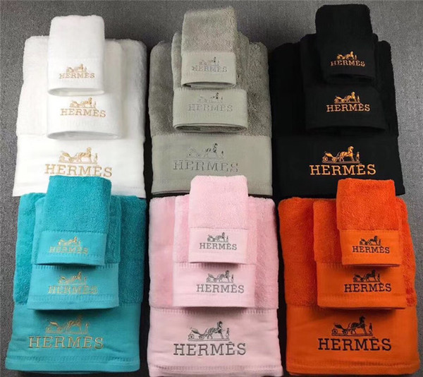 (With Box)Letter Embroidery Cotton Towel Fashion 3PCS Soft Towel Sets Pure Color Gift Box Towel
