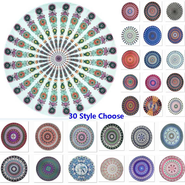 150cm Round Beach Towel Mandala Peacock Bohemia Beach Blanket Women SHawl Bikini Cover Ups Picnic Rug Yaga Mat 30 Designs DHL SHip HH7-2009