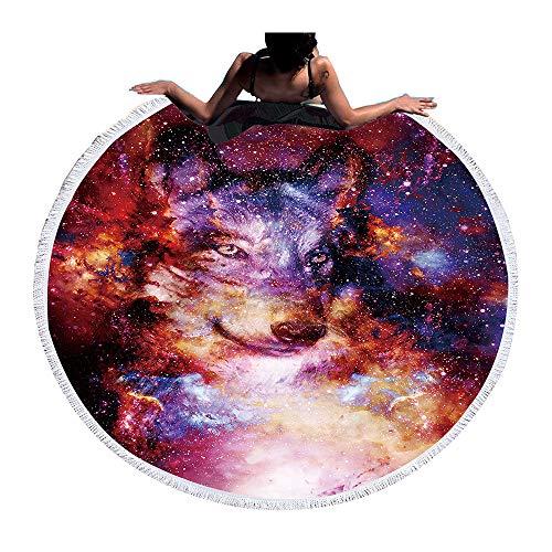 Round Beach Towel - Star wolf Microfiber Printing Large 59 Inch Thick and Soft Hippie Picnic Blanket Bath Towel Yoga Mat