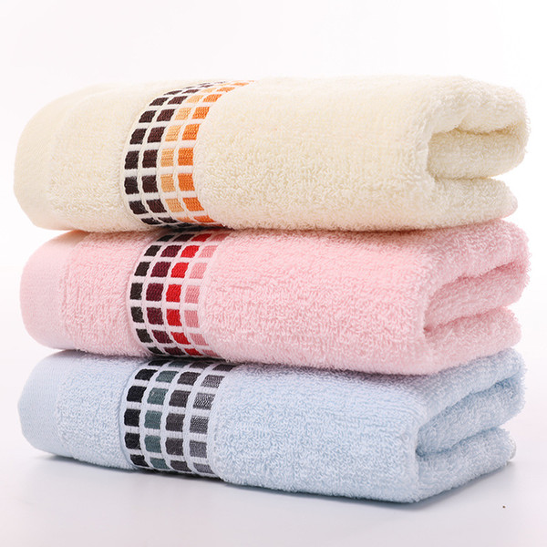 Cotton towel 32 yarns 14 pieces plain gradient checkered towel wash face hand towel 34*73cm(3PCS)