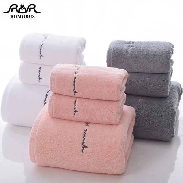 Creative Letters Embroidered Towel Set 100% Organic Cotton Bath Face Towels for Couples Lovers Pink/White/Grey Bathroom Towel