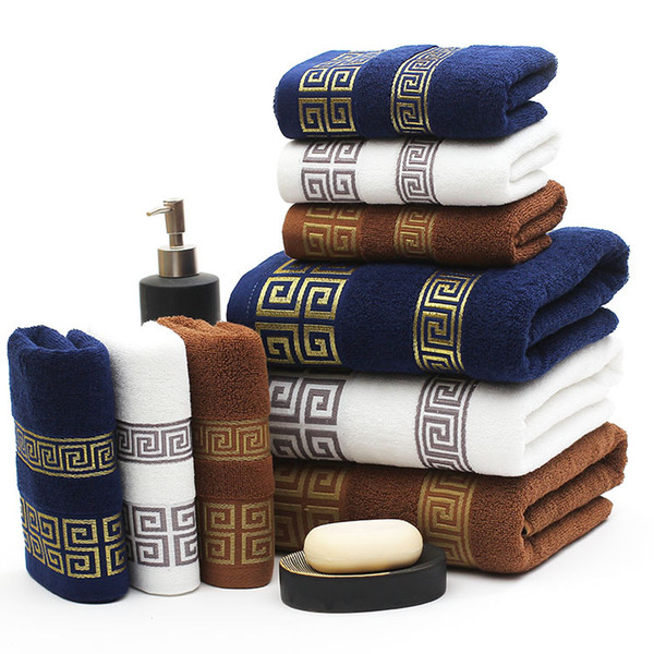 New Luxury 3pcs/set 100% Cotton Towel Set with 2 Face Washcloth+1 Bath Towels Bathroom Set for Family Guest Bathrooms Gym