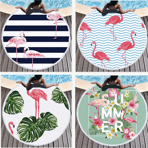 Women Round Printing Beach Towel Superfine Fiber Blanket Yoga Lady Fashion Summer Soft Tassels Flamingo Towels High Grade 26ls Ww