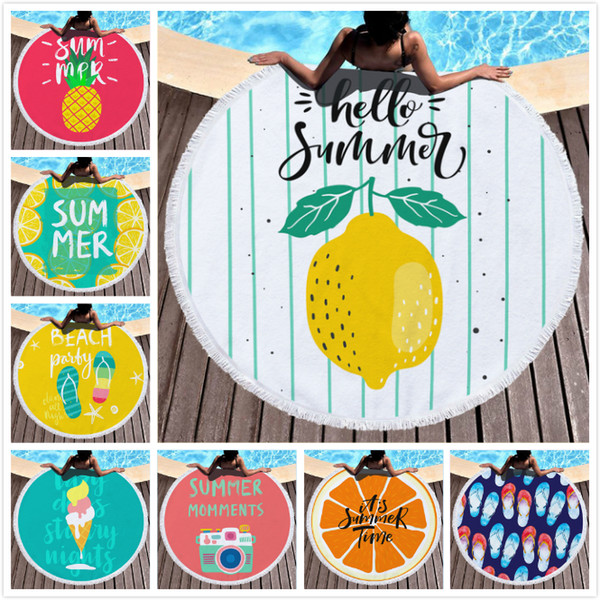 29 styles round beach towel sunscreen imitation silk printing blankets colorful circular yoga mats bikini scarf sand towel