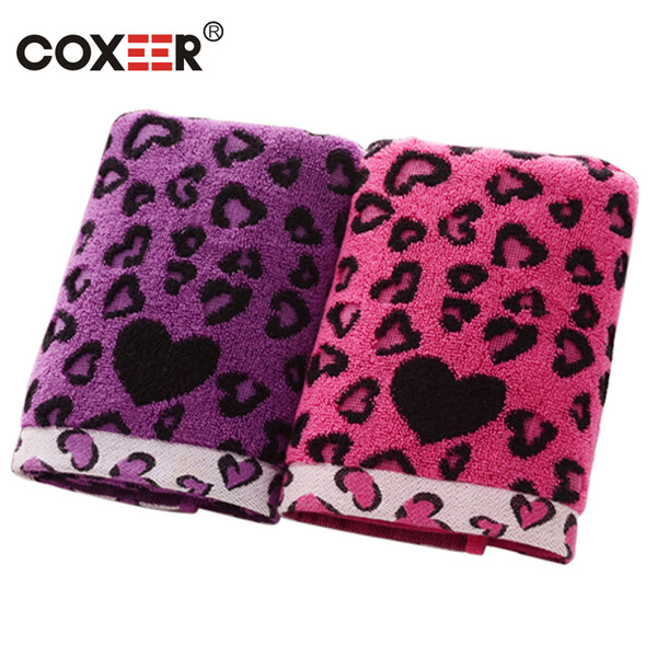 coxeer 2PCs/Set Bath Towel Wrap Hand Towel Cotton Heart Printed Bathroom Shower Towle Rectangle Beach Toallas Pink Purple