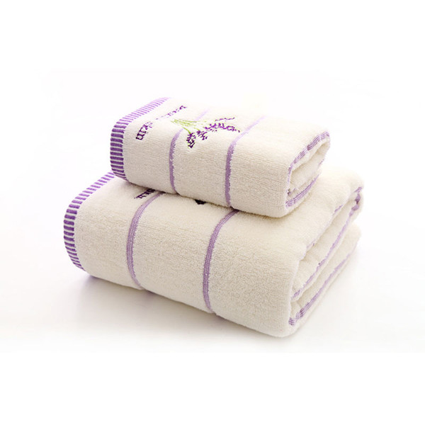 3-Pieces Lavender Pattern Cotton Towel Set Bathroom Super Absorbent Bath Towel Face Towels 25