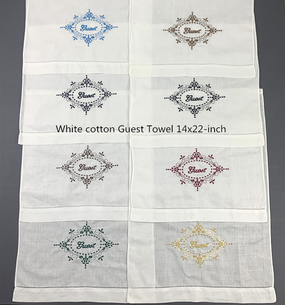Set of 12 Home Textiles Guest Towels White Linen Hemstitched Tea Towel Cloth Guest Hand Dish Kitchen Bathroom Towels with embroidery Floral