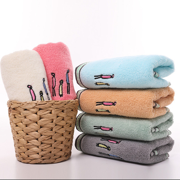 3 PCS Cotton-dyed 32-strand towel water-absorbing plain color family embroidered face towel 34*75cm