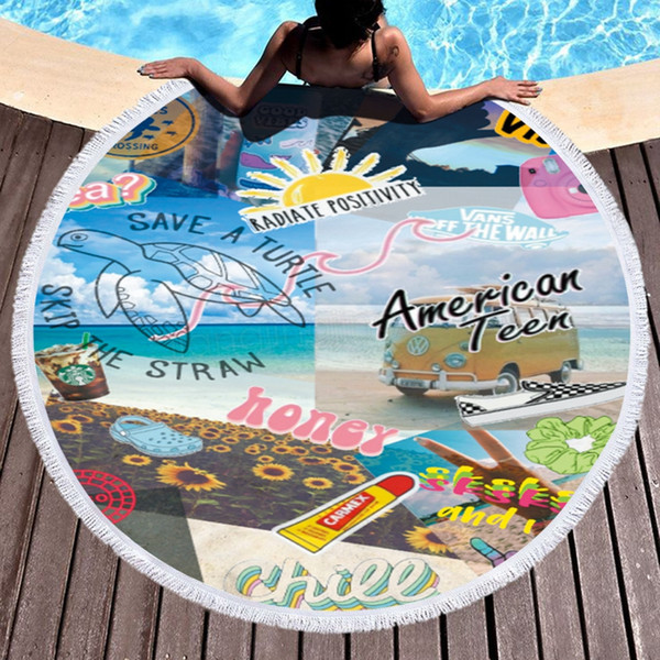 Letter 3D printed beach towel summer fashion beach blankets tassel hanging tapestries picnic rugs women shawl yoga mats 150cm FFA3788-6