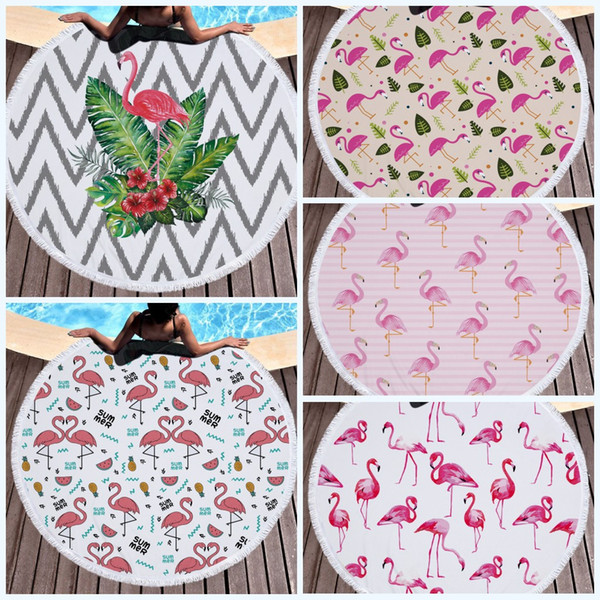 2017 New Round Beach Towel Printed Tapestry Hippy Tassels Tablecloth Serviette Covers Beaches Shawl Wrap Flamingo Soft Feel 32jm J R