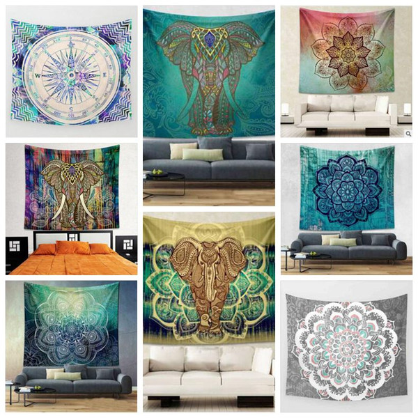 22 Designs 150*130cm Tapestries Bohemian Mandala Beach Tapestry Hippie Throw Yoga Mat Towel Elephant Peacock Beach Shawl CCA7855 30pcs