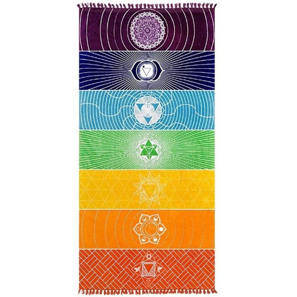 India Mandala Yoga Mat Oblong Shape Stripes 7 Chakra Beach Towel For Travel Sunscreen Rainbow Blanket Fashion 17sj C R