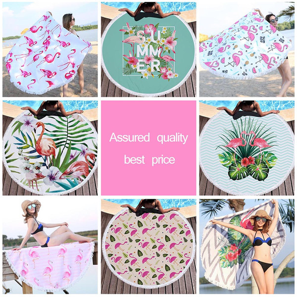 Fashion Flamingo 500G Sunbathe Round Beach Towels With Tassels Microfiber bath towel 150cm Picnic Blanket shawl