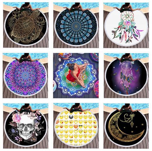 Towels Mandala Microfiber Round Tapestry Picnic Throw Rug Blanket Summer Beach Towel Bikini Shawl Tassel Bohemia Mats Yoga Mat 89 styles