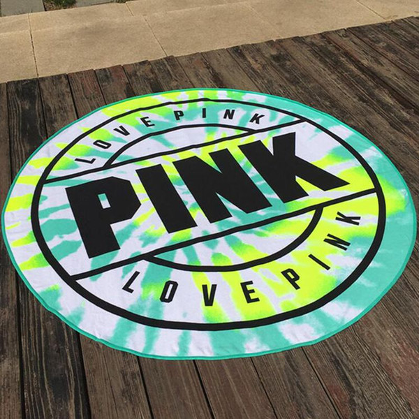 Love Pink Towels Microfiber Round Beach Towel Thick Women Bath Towel Bikini Cover Up Printed Tablecloth Picnic Rug Yoga Mat 160cm YW864-2