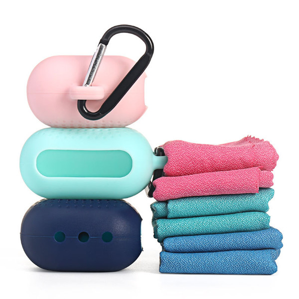 Towel Camping Hiking Travel outdoor sport riding Foldable cool Microfiber Compressed Quick Dry Towel Silicone Case A190408