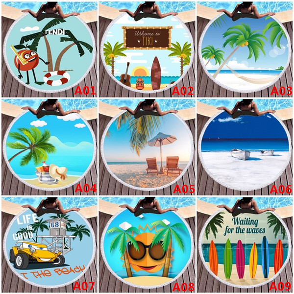 59 Inch Microfiber Round Beach Towel Eco Friendly 3D Printed Tassel Towel for Child Adult Camping Picnic Blanket Home Decor Wall Tapestry