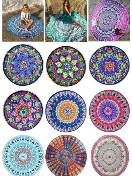 Indian Mandala Unicorn Beach Towel Round Beach Blanket Chiffon Elephant Printing Tapestry Yoga Mat Summer Picnic Rug 82 Designs