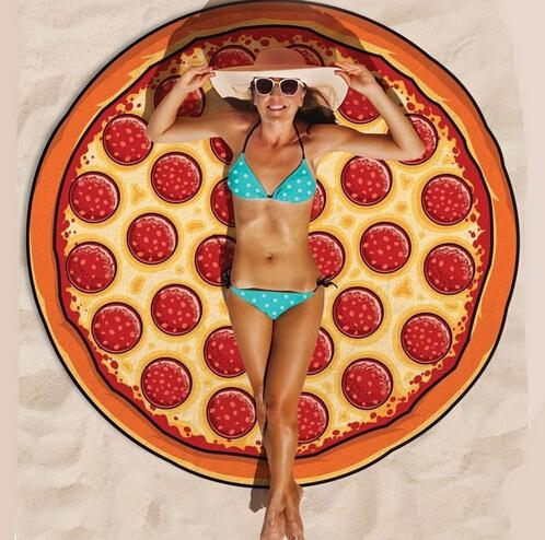 Wholesale New Hot Sale 150cm Diameter Round Beach Towel Pizza Hamburger Printed Thin Beach Round Towels Scarf