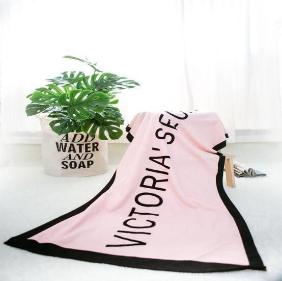 Ultra Fine Fiber Large Bath Towel Travel Beach Living Room Blanket Printing Alphabet European Style Pink Towel