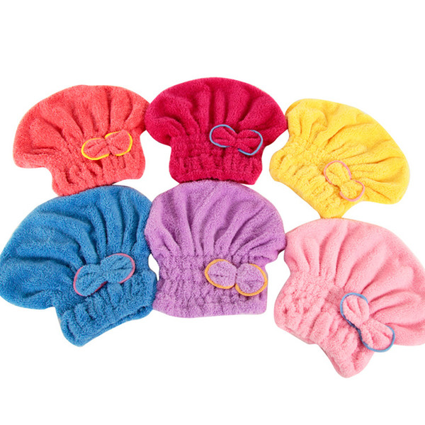 Coral Fleece Bath Hat Magic Hair Dry Drying Turban Wrap Towel Hat Water Absorption Quick Dry Bath Cap Cute Bow Make Up Towel DBC DH1053