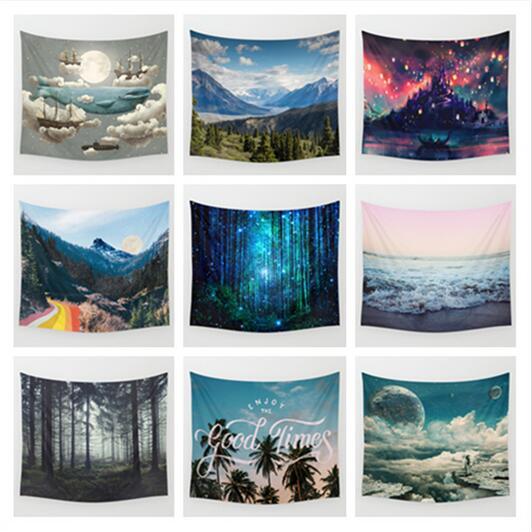 10 Designs 130cm*150cm Landscape Beach Towel Bohemian Style Shawl Polyester Fibre Cappa Rectangle Wall Tapestry Soft Mat Towel CCA6373 50pcs